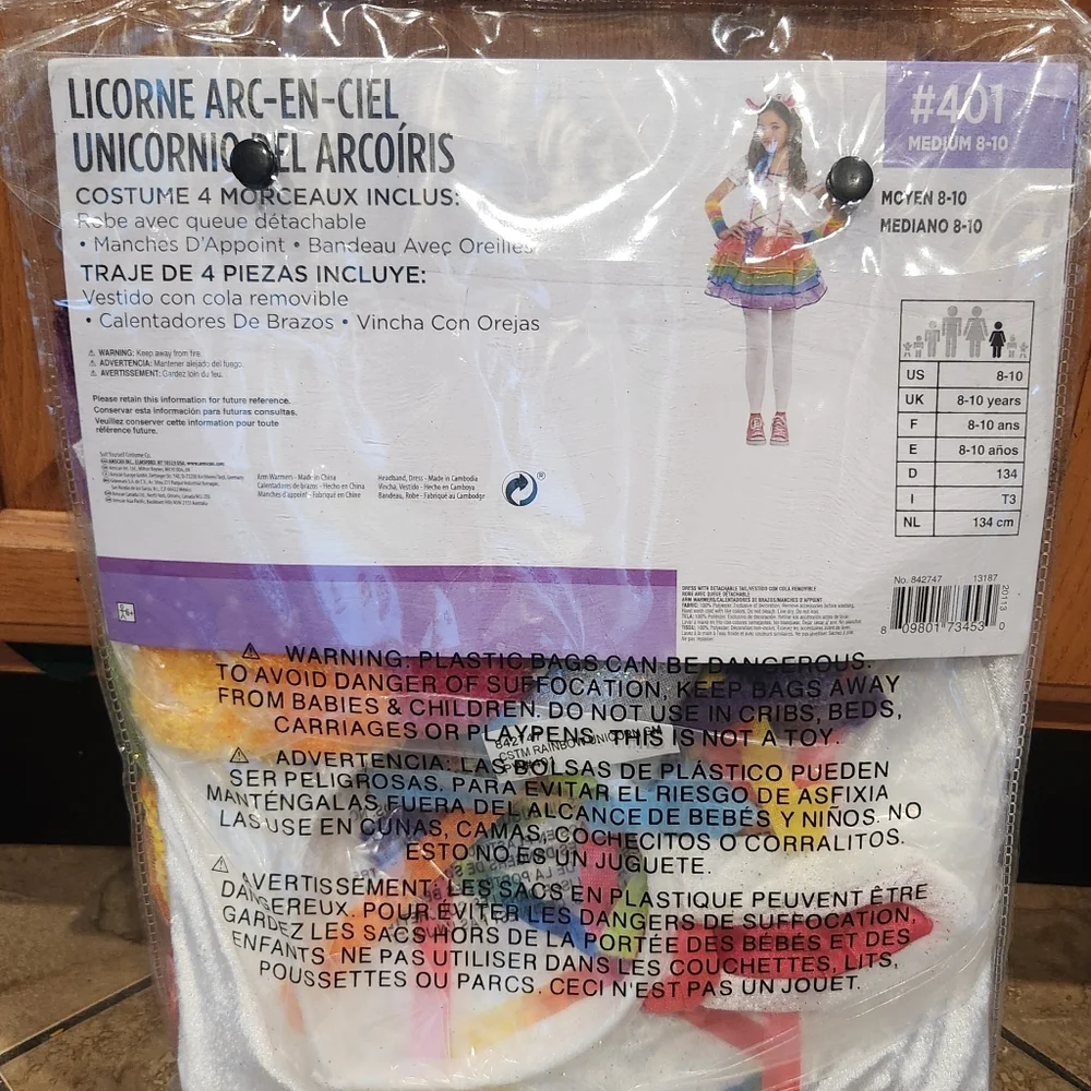 Rainbow Unicorn Costume Kids Girls Halloween Dress Up Size Medium 8-10 YRS *NEW*